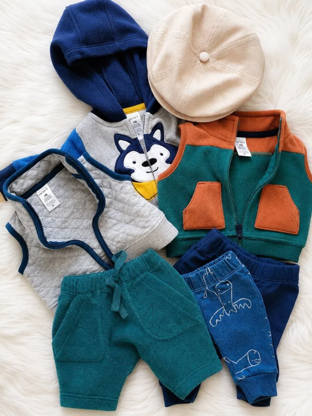 Baby Boy Onesies Pants Vest Cap Bundle SZ NB & 0-3 Months
